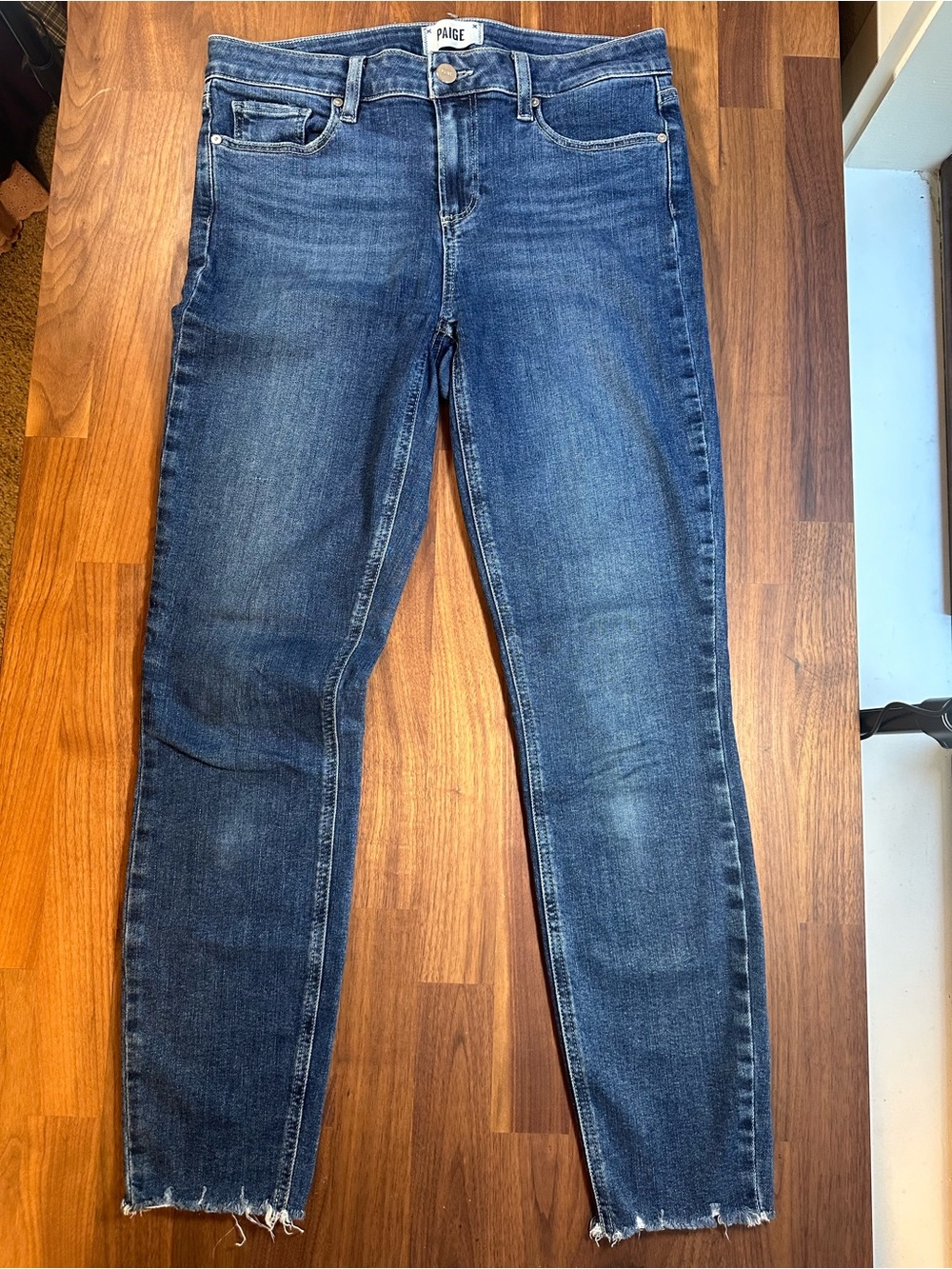 PAIGE Verdugo Ankle Skinny Jeans Women’s 29 Medium Wash Raw Frayed Hem Stretch h